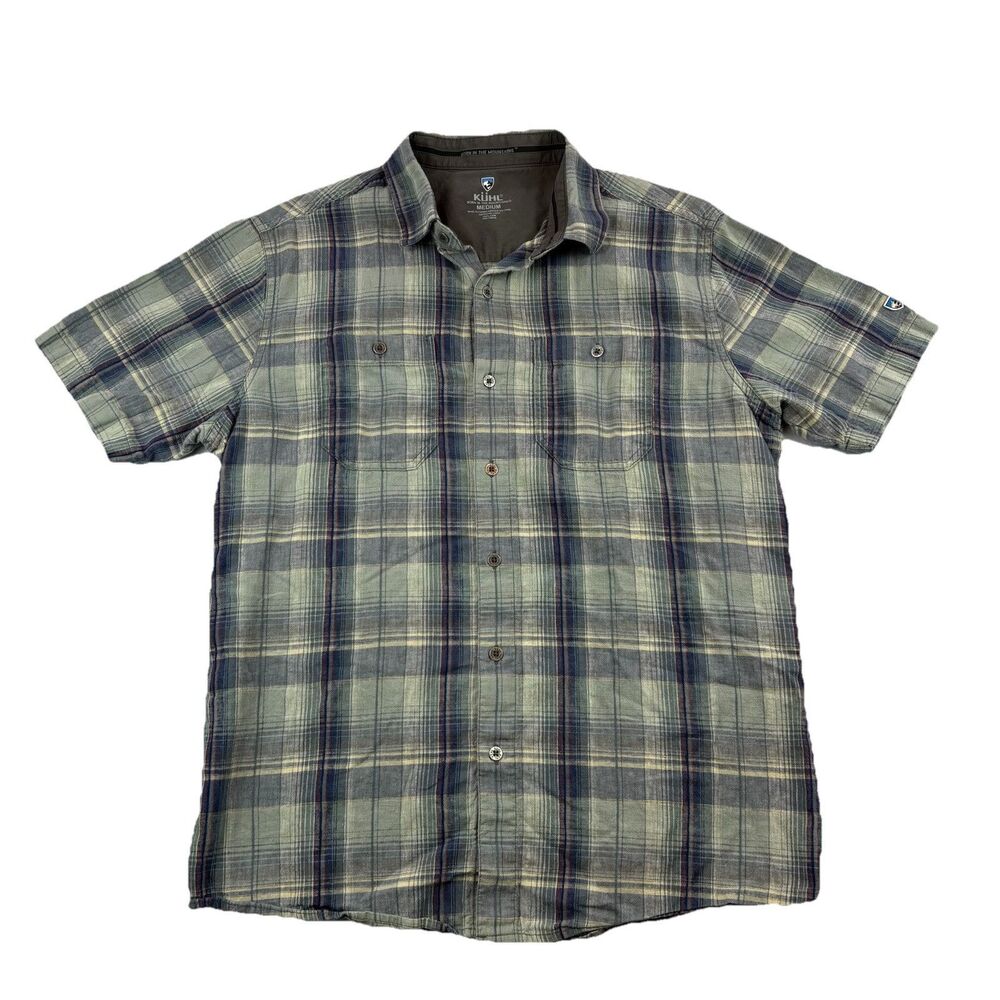 Kuhl Linen Blend Button Up Shirt Mens M Plaid Short Sleeve Rustic